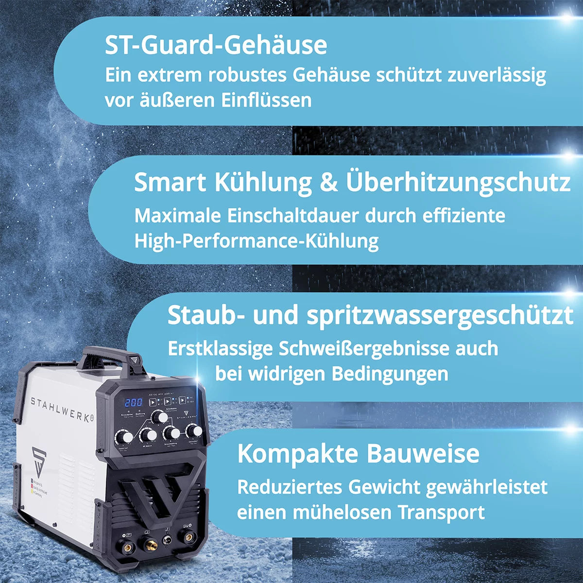 Attrezzatura completa STAHLWERK AC/DC TIG 200 ST IGBT, saldatrice combinata con 200 A TIG MMA, saldatura dell'alluminio