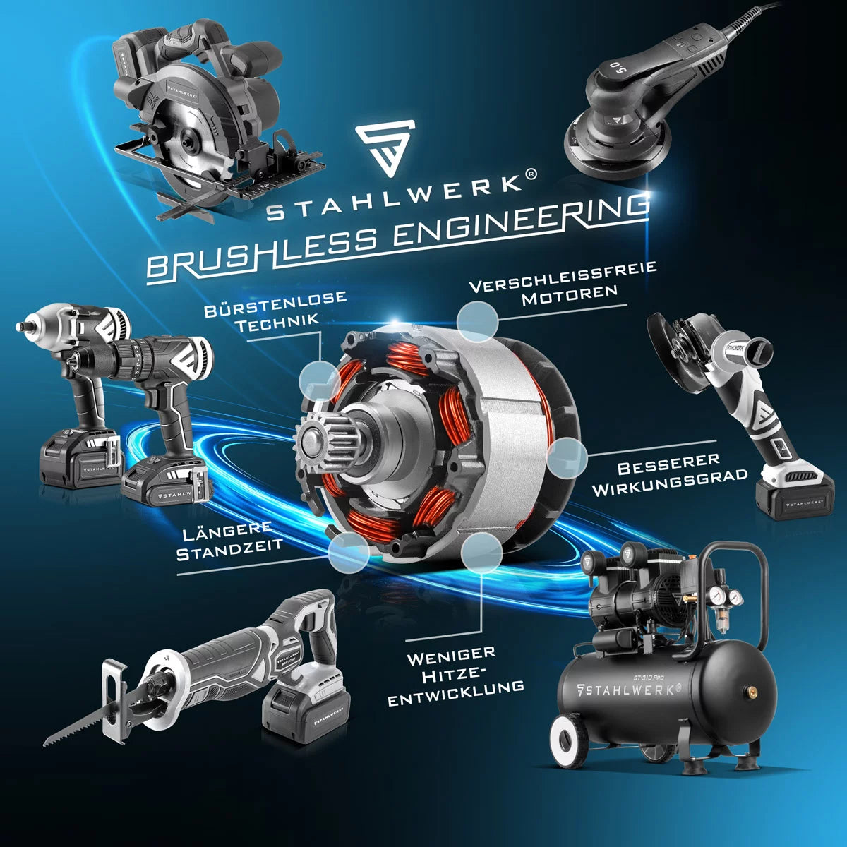 STAHLWERK Akku-Drehschlagschrauber ADS-880 ST | 20 Volt-System | Brushless-Technologie | Akku-Schlagschrauber mit 880 Nm | ½“ Zoll Aufnahme | Inklusive 4 Schonnüsse 17-22 mm | Akku und Ladegerät