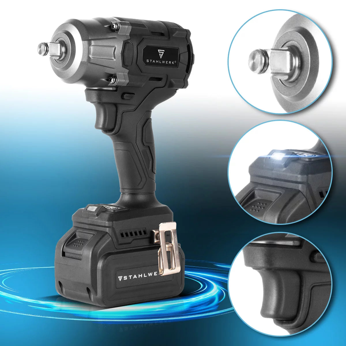 STAHLWERK Akku-Drehschlagschrauber ADS-880 ST | 20 Volt-System | Brushless-Technologie | Akku-Schlagschrauber mit 880 Nm | ½“ Zoll Aufnahme | Inklusive 4 Schonnüsse 17-22 mm | Akku und Ladegerät