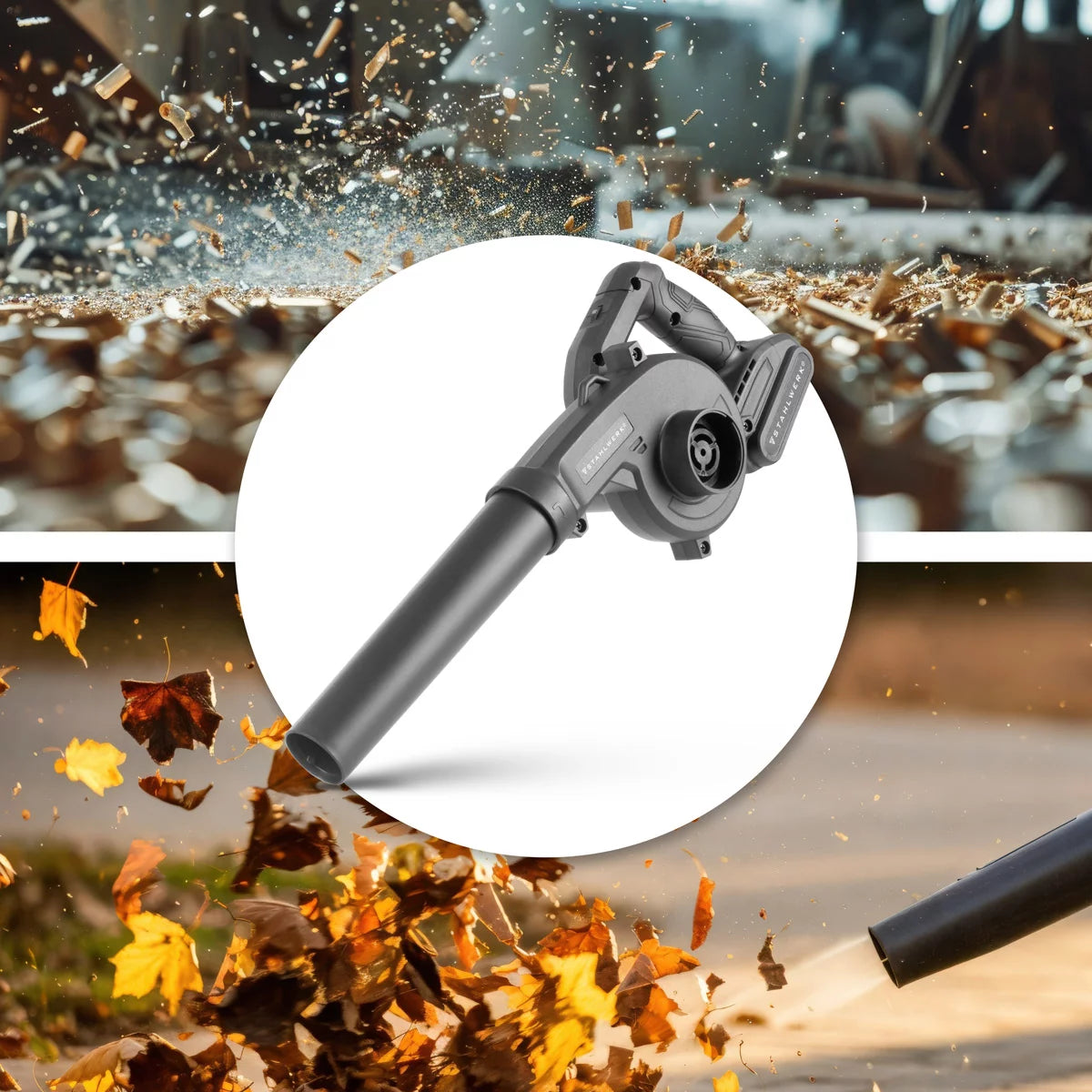 STAHLWERK mini battery blower MAG-20 ST | 20 volt cordless leaf blower with 2Ah | Portable universal blower for garden and street cleaning | Brushless leaf vacuum Compact blower 98 m/s | 0 - 18,000 rpm