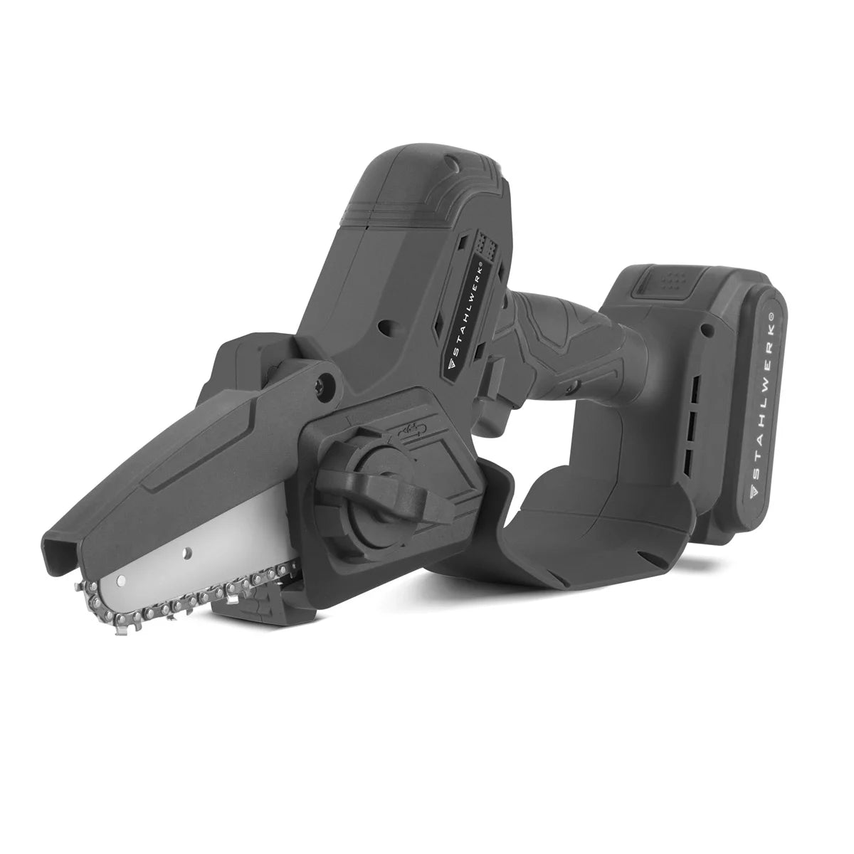 Mini tronçonneuse sans fil STAHLWERK MAK-20 ST avec batterie 2000 mAh | Tronçonneuse manuelle puissante pour couper tous types de bois | Tronçonneuse électrique avec technologie brushless | Scie compacte sans fil