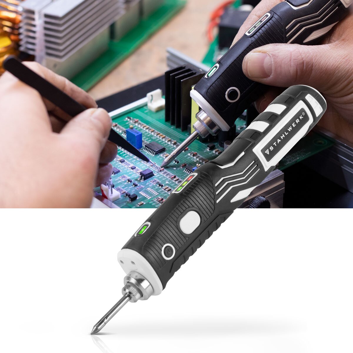 STAHLWERK cordless soldering iron BLK-8 ST USB soldering device | Soldering station | Soldering gun with 8 watts of power and 480°C peak temperature for soldering and desoldering