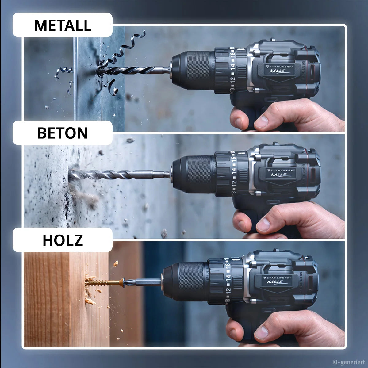 STAHLWERK cordless impact drill KALLE | Cordless screwdriver | Cordless drill | Drill driver | 20 volt system | 65 Nm torque | 2-speed gearbox | 13 mm keyless chuck | Brushless