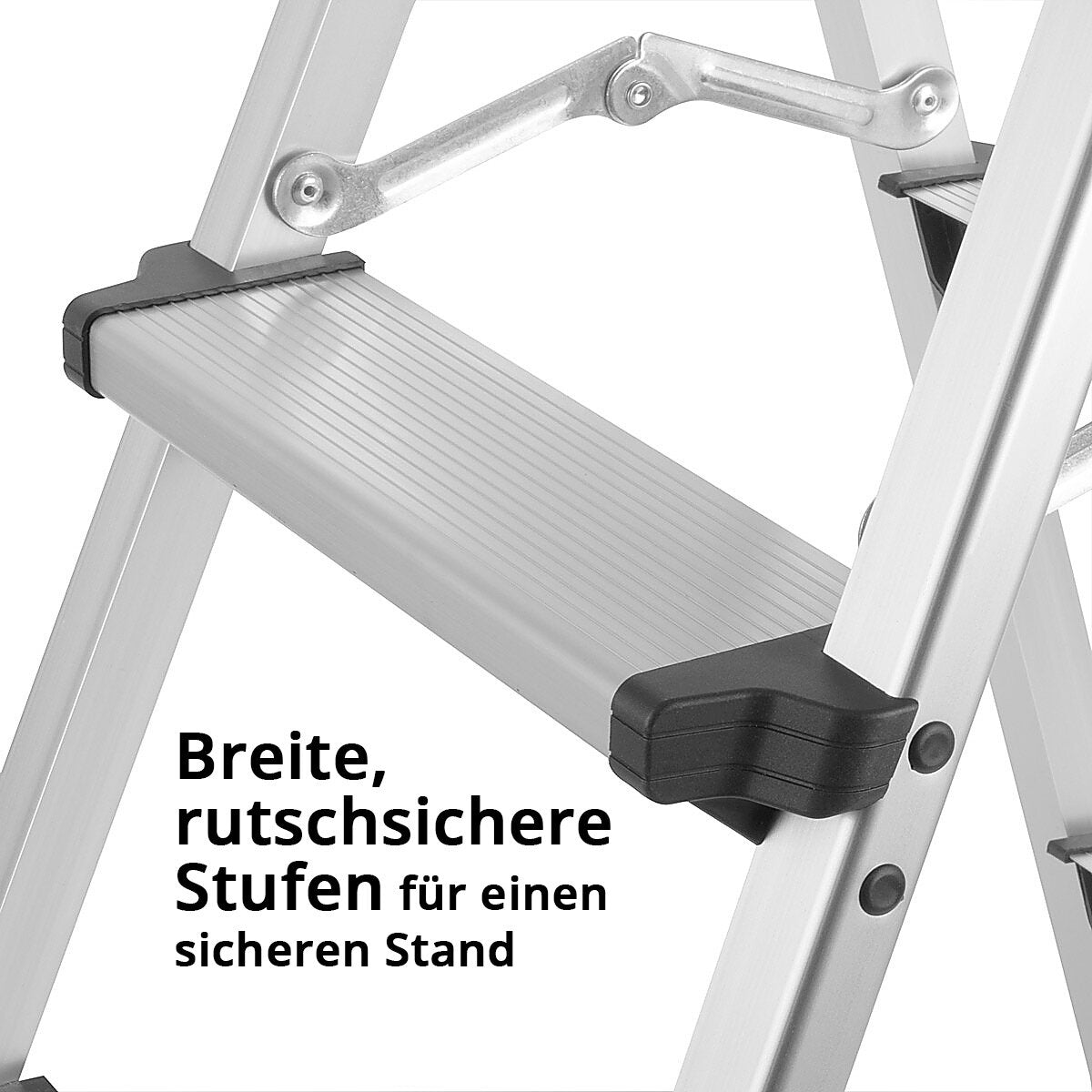 STAHLWERK aluminum step ladder ALT-150 ST up to 150 kg, 3 steps, standing height 72 cm, aluminum ladder | Folding ladder | Folding step | Multi-purpose ladder | Stepladder with non-slip rungs