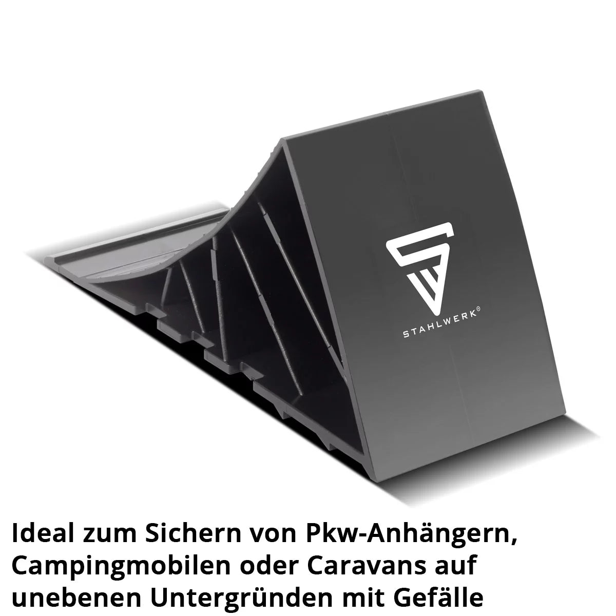 Cunei per ruote STAHLWERK con supporto GT-01 ST set da 4 cunei per freni con carico per asse fino a 1,5 t | ostacolo | Cunei da ruota | Cunei per ruote per rimorchi per auto, camper, roulotte o roulotte