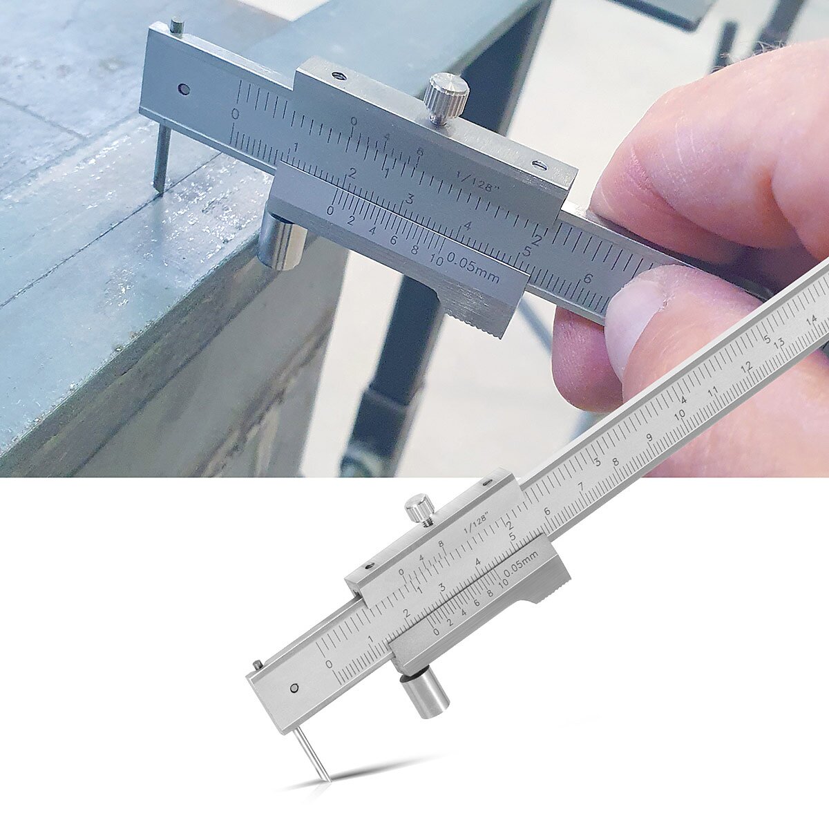 STAHLWERK marking caliper | Measuring gauge | Caliper 0-200 mm | 8 inch with vernier and stop roller according to DIN 862 for precision measurements