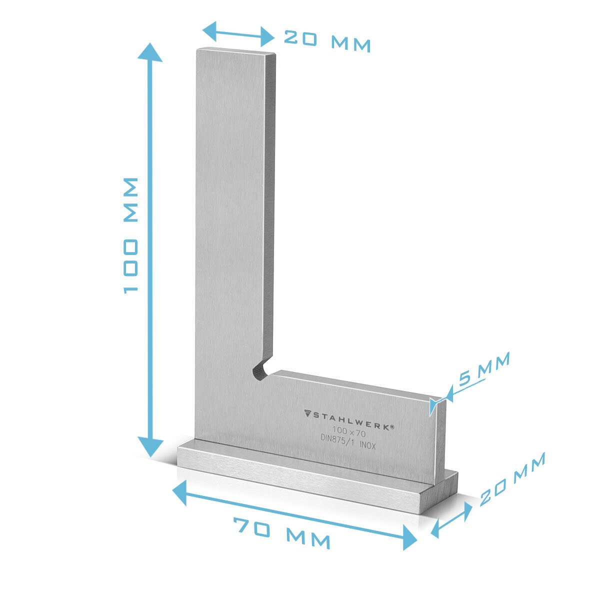 STAHLWERK stop square 90° 100 x 70 mm DIN 875/1 locksmith square / angle stop / precision square made of stainless steel