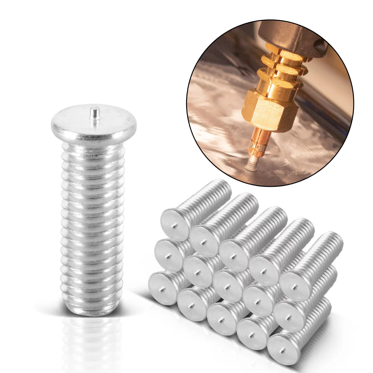 STAHLWERK Lot de 200 boulons à souder en aluminium avec filetage M5, accessoires de réparation intelligents pour détecteur de bosses, débosseleur, soudeur par points, outil de débosselage pour la réparation professionnelle des carrosseries de véhicules.
