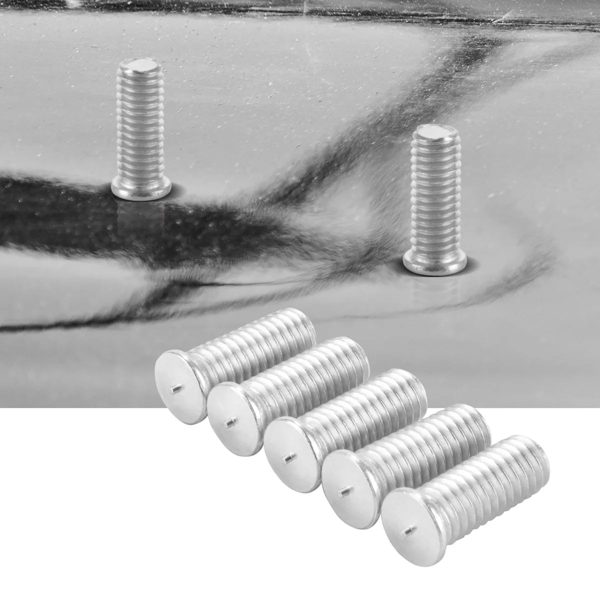STAHLWERK 2x Aluminium Schweissbolzen M6 Gewinde 100er Set, Smart Repair Zubehör für Ausbeulspotter / Dellenlifter / Punktschweissgerät / zur professionellen Reparatur von Kfz Karosserien
