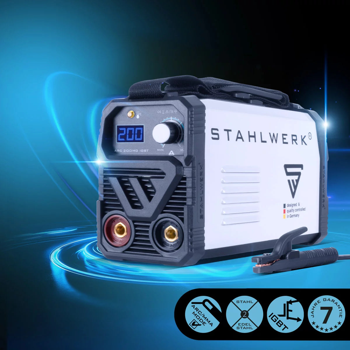 Saldatrice STAHLWERK ARC 200 MD completamente attrezzata - DC MMA | E-Mano| Inverter Lift-TIG da 200 A, tecnologia IGBT e scheda singola, garanzia del produttore 7 anni