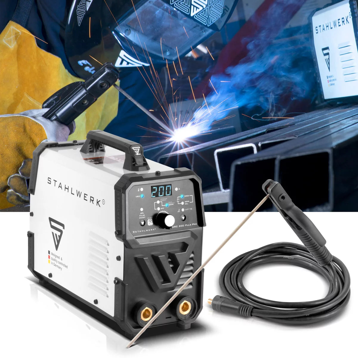 STAHLWERK ARC 200 Puls Pro Poste de soudage à électrode entièrement équipé, compact MMA | E-main | Onduleur Lift-TIG de 200 ampères, technologie IGBT et fonction impulsion