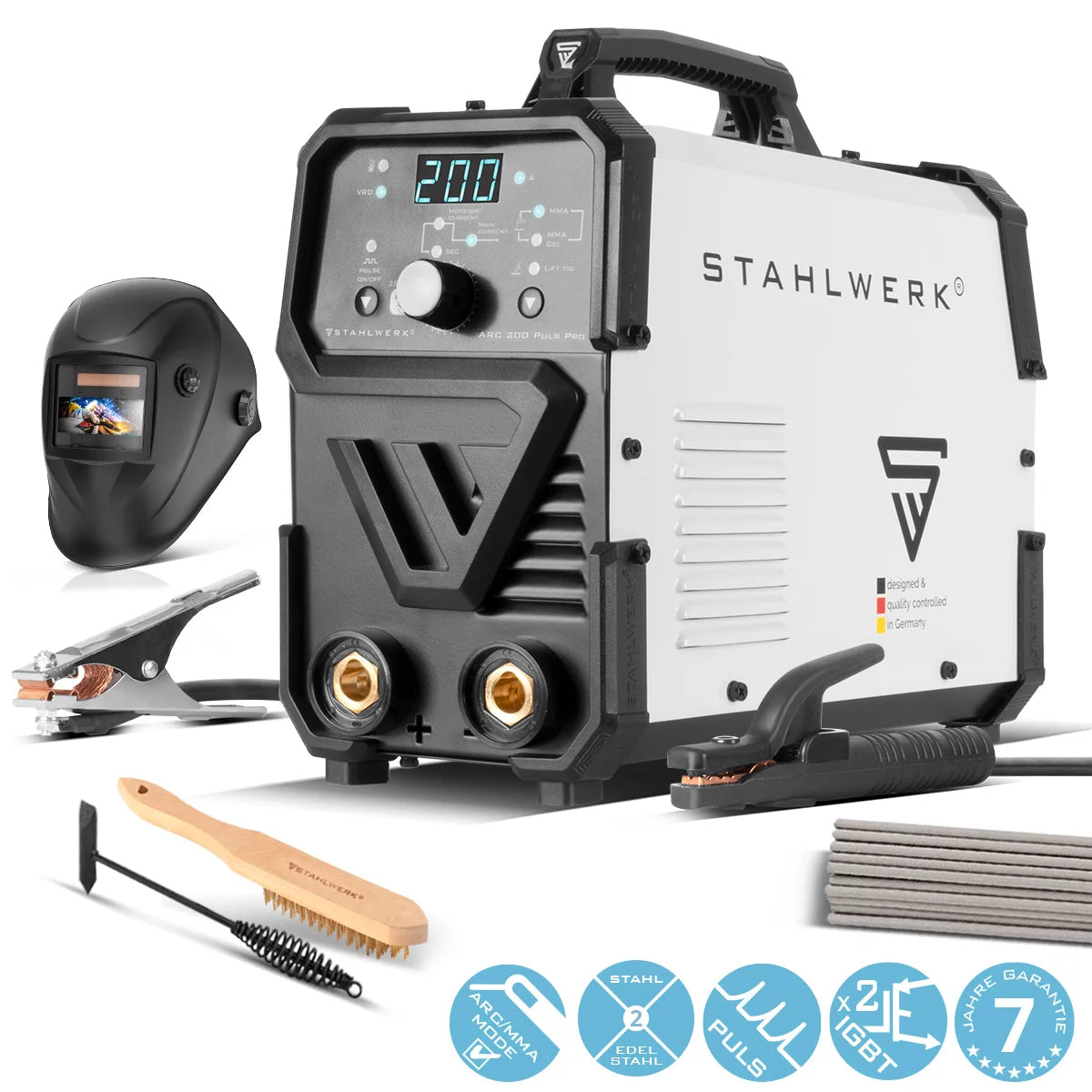 STAHLWERK ARC 200 Puls Pro Poste de soudage à électrode entièrement équipé, compact MMA | E-main | Onduleur Lift-TIG de 200 ampères, technologie IGBT et fonction impulsion