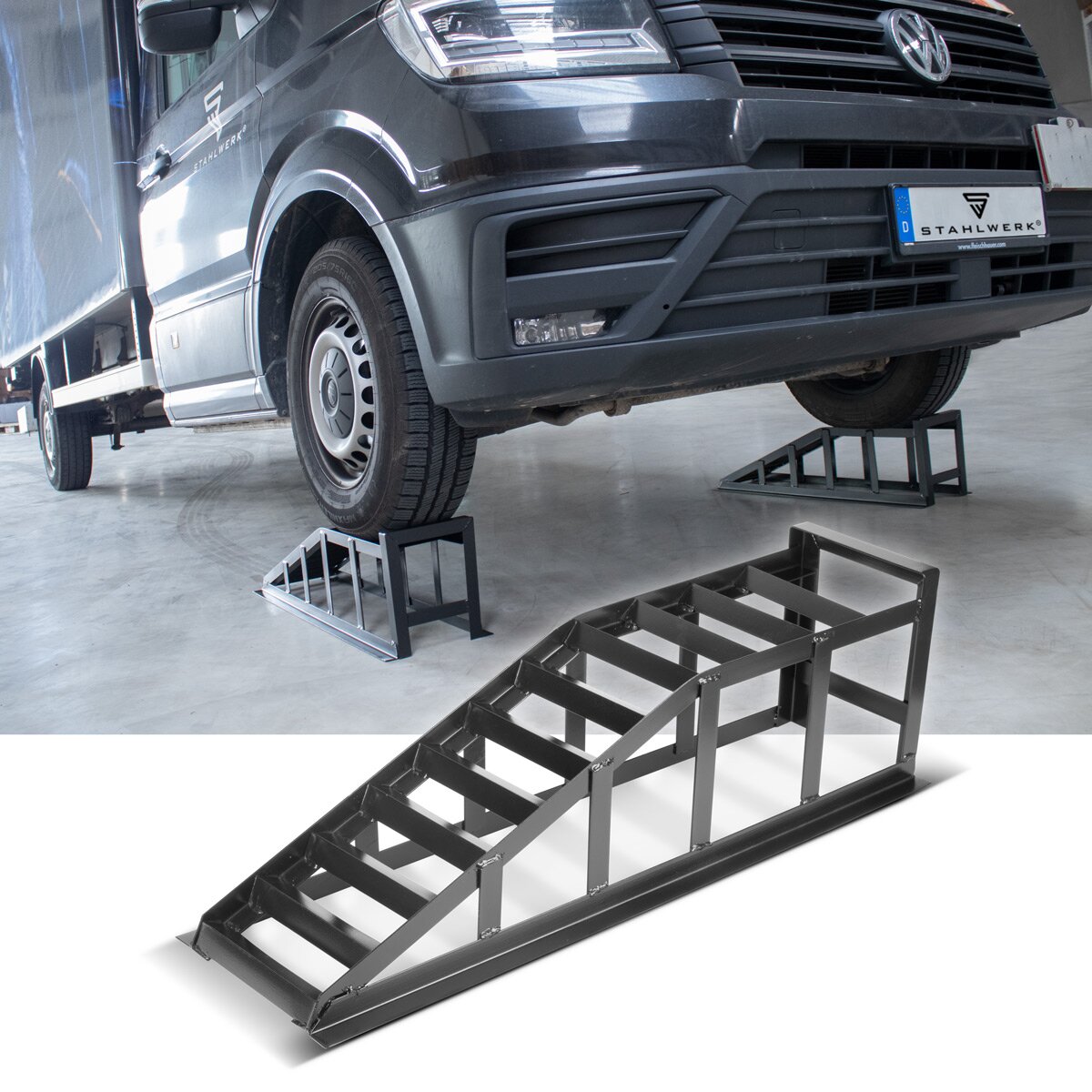 Rampa d'accesso STAHLWERK GT-14 ST set da 2 con rampa con portata di 2 tonnellate | Rampa per auto | Rampa per auto | Cavalletto per autoveicoli