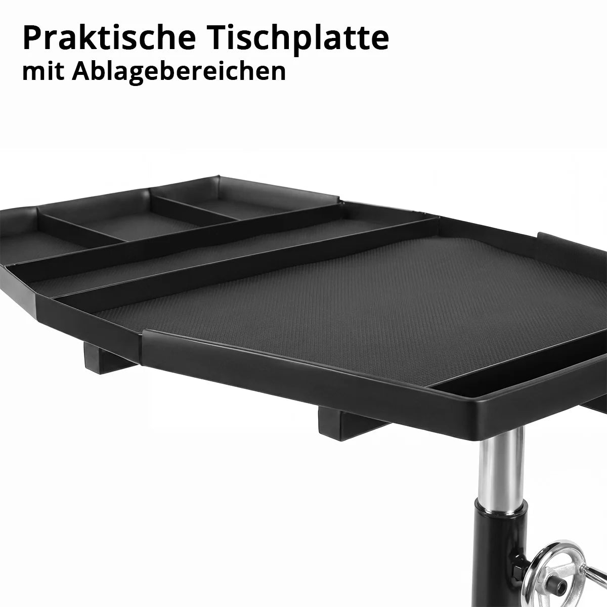 Chariot d'entretien et de montage automobile STAHLWERK | Chariot d'atelier réglable en hauteur | 74,5 – 140 cm | Capacité de charge de 75 kg | Table de travail pivotante | Espace de rangement et de travail pratique pour ateliers et garages