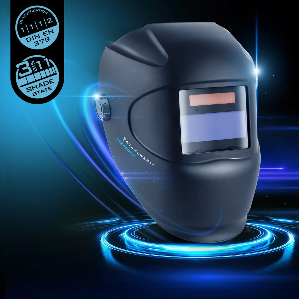 Masque de soudage automatique STAHLWERK ROOKIE | Casque de soudage robuste | Bouclier de soudage | Masque de soudage | Filtre obscurcissant pour obscurcissement automatique DIN 3 à DIN 11 | Classe optique 1/1/1/2