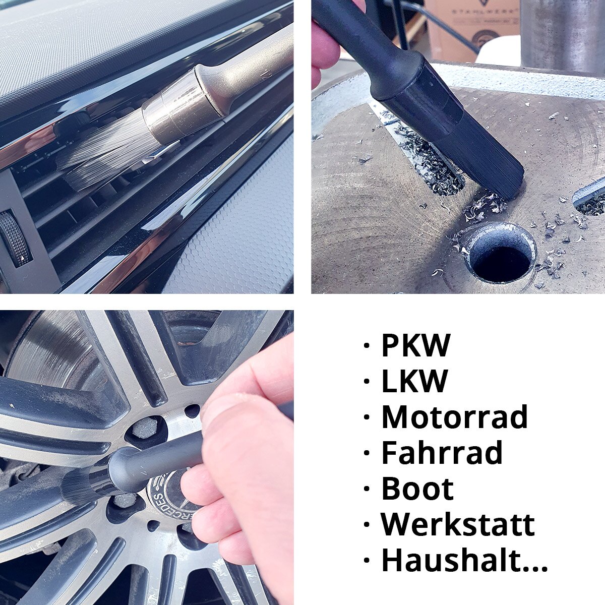 STAHLWERK Spazzole per la pulizia dell'auto Set di 5 spazzole per la cura dell'auto | Pennelli per dettagli | Set per autolavaggio | Spazzole universali per la pulizia di superfici delicate
