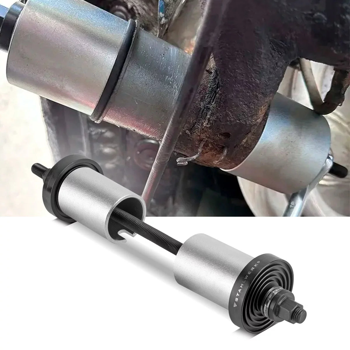 Jeu d'extracteurs de coussinets STAHLWERK | Outil à roulement silencieux | Extracteur de roulement de roue | Outil de roulement de bague | Coffret d'outils de 27 pièces pour le montage et le démontage des roulements de roue et des bagues de châssis