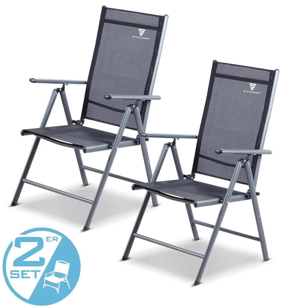 Sedia da campeggio STAHLWERK CS-103 ST Set di 2 sedie da giardino | Sedia pieghevole | sedia pieghevole | Sedia in alluminio | Sedia con schienale alto | Mobili da giardino | Sedia da pesca | Sedia da balcone con braccioli e schienale regolabile