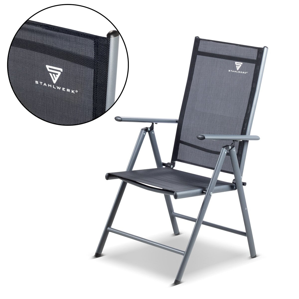 STAHLWERK chaise de camping CS-103 ST chaise de jardin | Chaise pliante | chaise pliante | Chaise en aluminium | Chaise à dossier haut | Chaise de terrasse | Chaise de pêche | Chaise de balcon avec accoudoir et dossier réglable