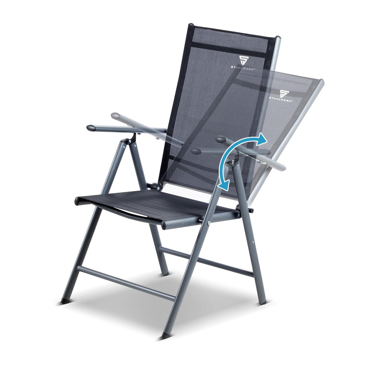 STAHLWERK chaise de camping CS-103 ST chaise de jardin | Chaise pliante | chaise pliante | Chaise en aluminium | Chaise à dossier haut | Chaise de terrasse | Chaise de pêche | Chaise de balcon avec accoudoir et dossier réglable