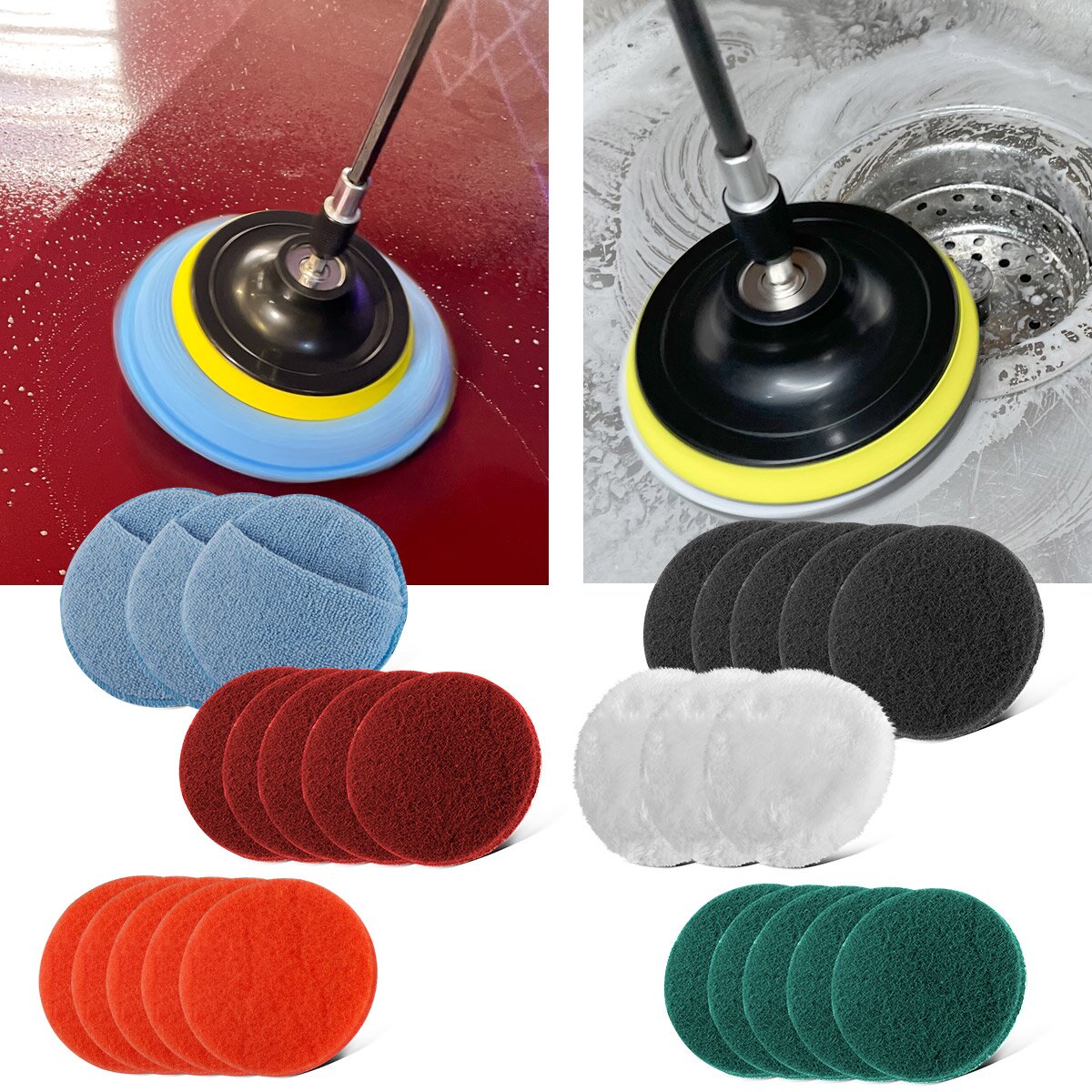 STAHLWERK brush attachment set of 45 for cordless screwdrivers and drills, Velcro sanding pads, cleaning brushes and polishing sponges with standard bit holder including extension adapter