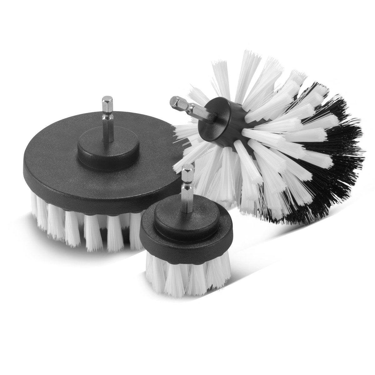 STAHLWERK brush attachment set of 4 for cordless screwdrivers and drills, cleaning, polishing and detailing brushes with standard bit holder including extension adapter