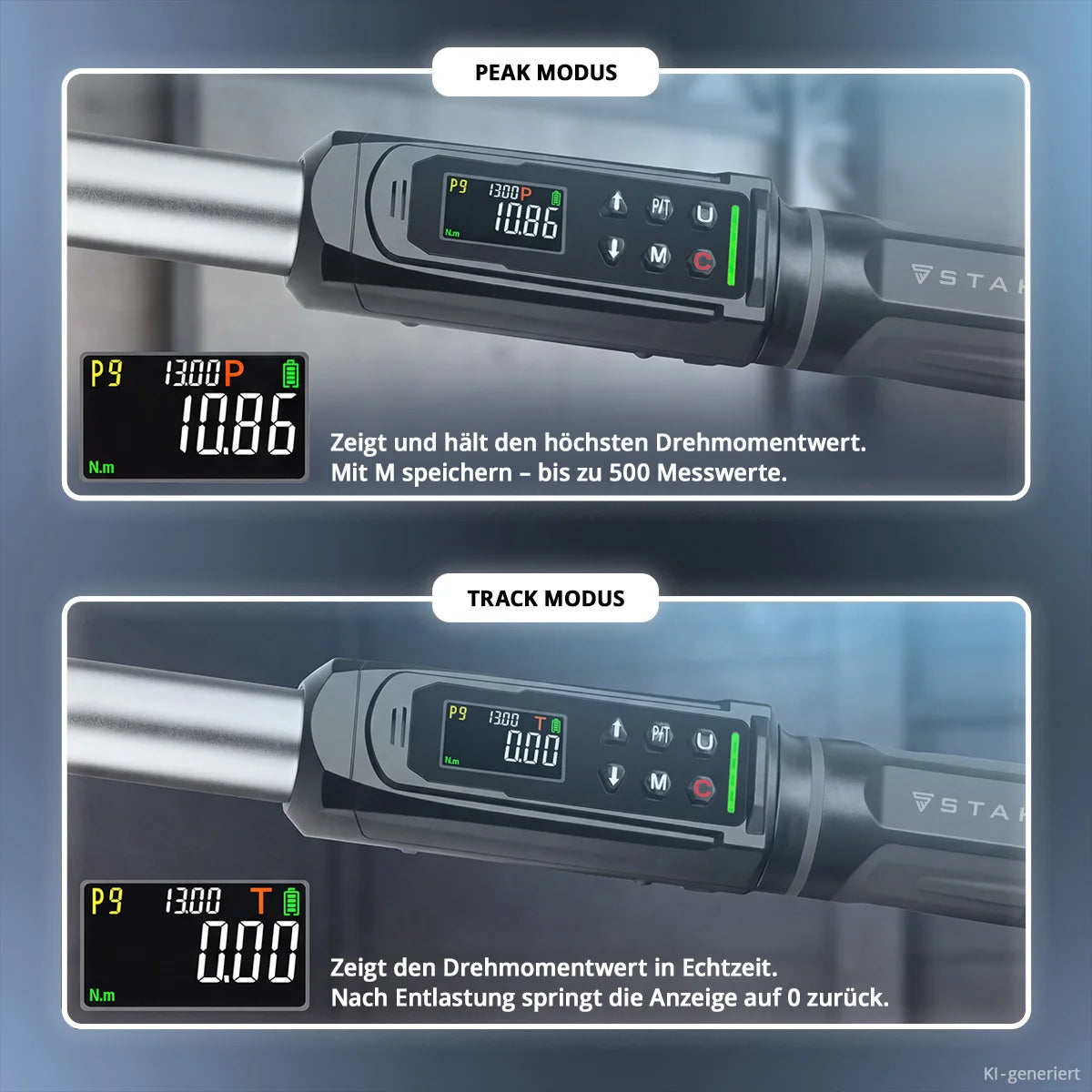 Llave dinamométrica digital STAHLWERK 3-200 Nm montaje 1/2" | 72 dientes | 510 mm | con certificado de calibración | carraca reversible | llave de carraca | carraca | pantalla LED y caja de transporte