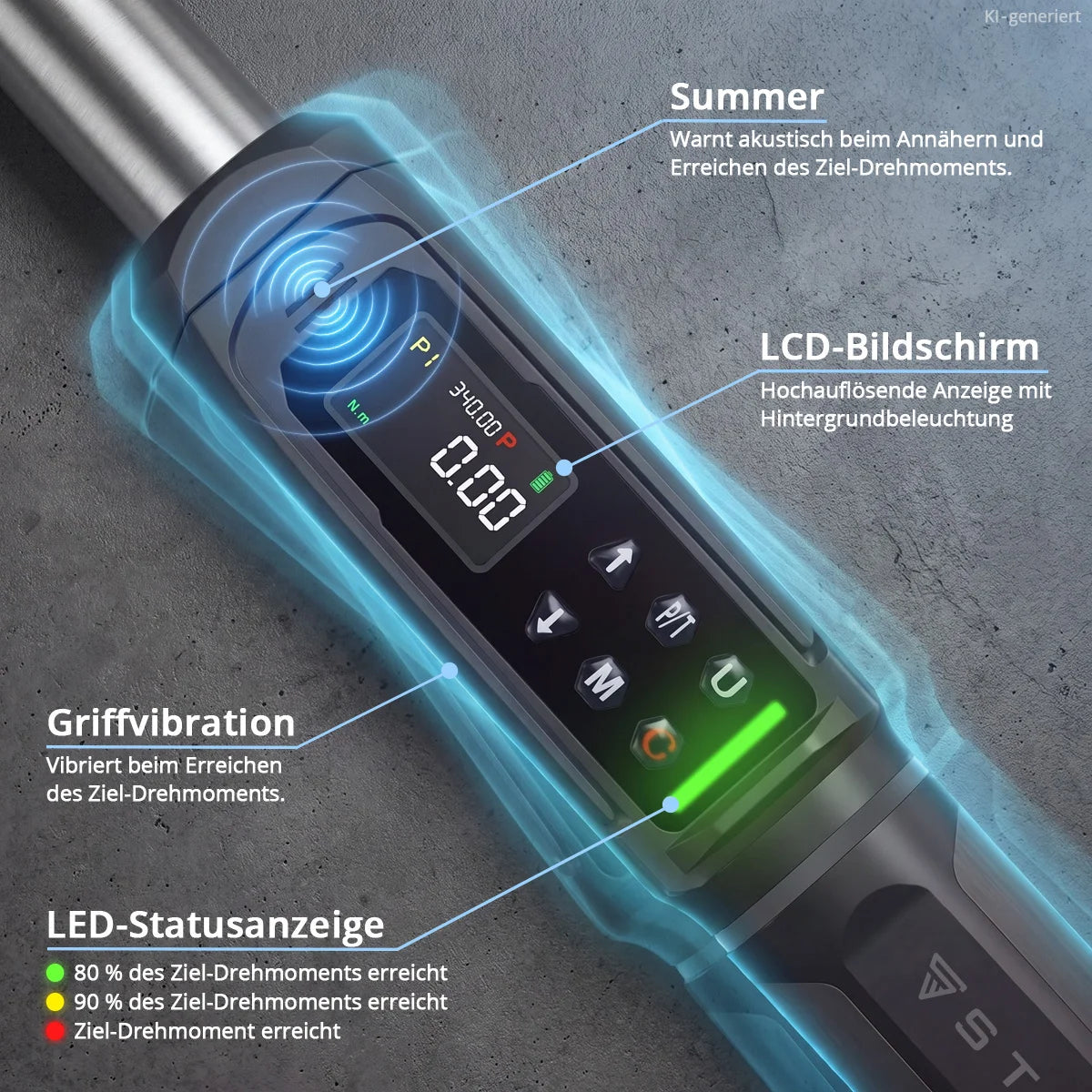 Llave dinamométrica digital STAHLWERK 3-200 Nm montaje 1/2" | 72 dientes | 510 mm | con certificado de calibración | carraca reversible | llave de carraca | carraca | pantalla LED y caja de transporte