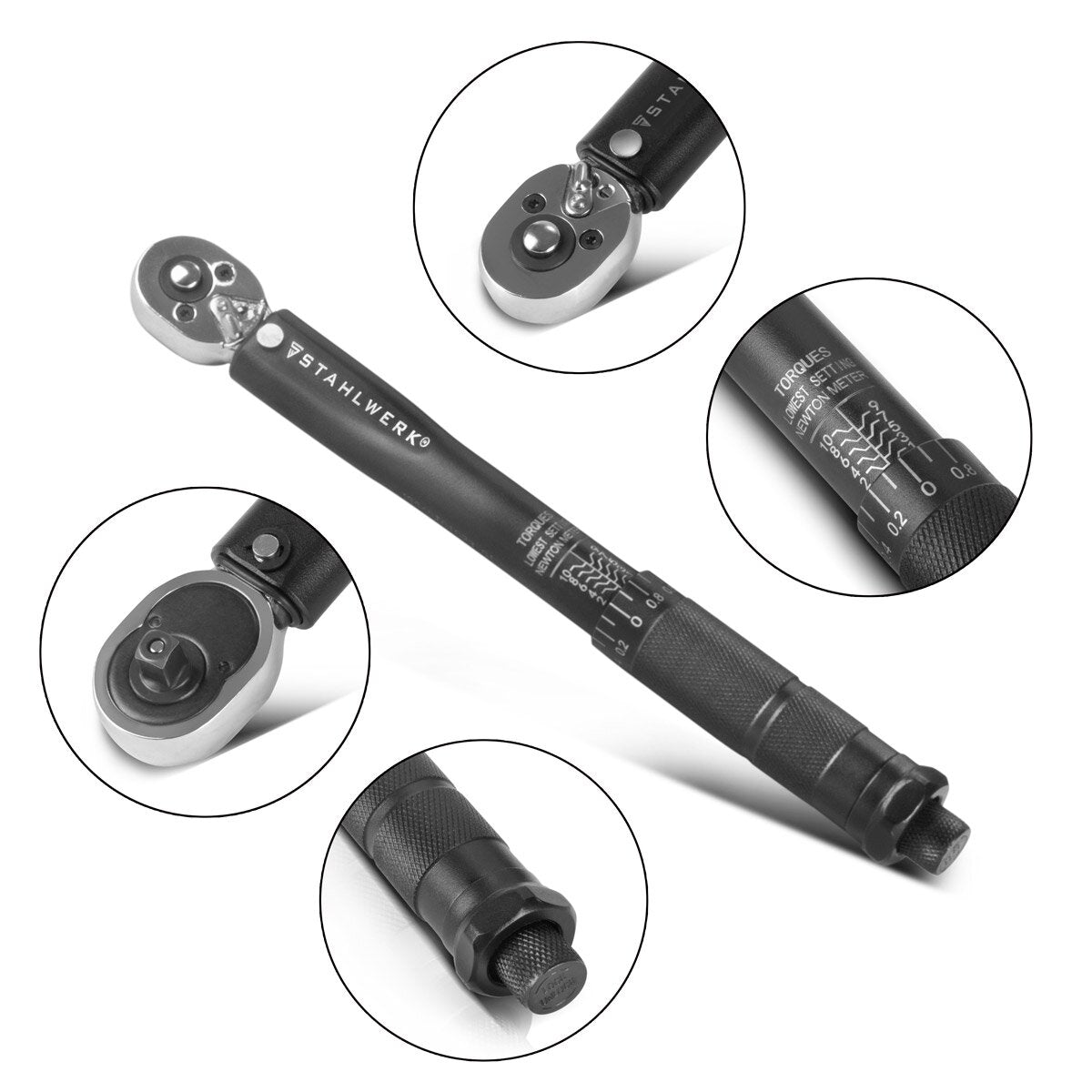 Llave dinamométrica STAHLWERK TW-10 ST 1-10 Nm Carraca reversible de 1/4" pulgadas | llave de carraca | carraca | carraca con escala micrométrica