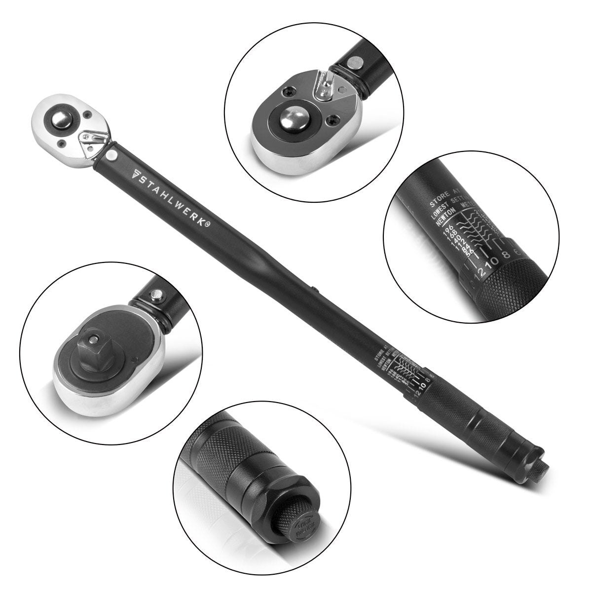 Llave dinamométrica STAHLWERK TW-210 ST 28-210 Nm Carraca reversible de 1/2" pulgadas | llave de carraca | carraca | carraca con escala micrométrica