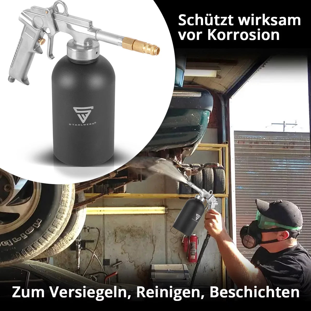 Pistola a spruzzo antiruggine STAHLWERK 1100 ml Pistola a cavità 4-6 bar | Pistola a tazza a pressione | Pistola per protezione sottoscocca | Pistola ad aria compressa | Sigillatura di cavità | Protezione dalla corrosione