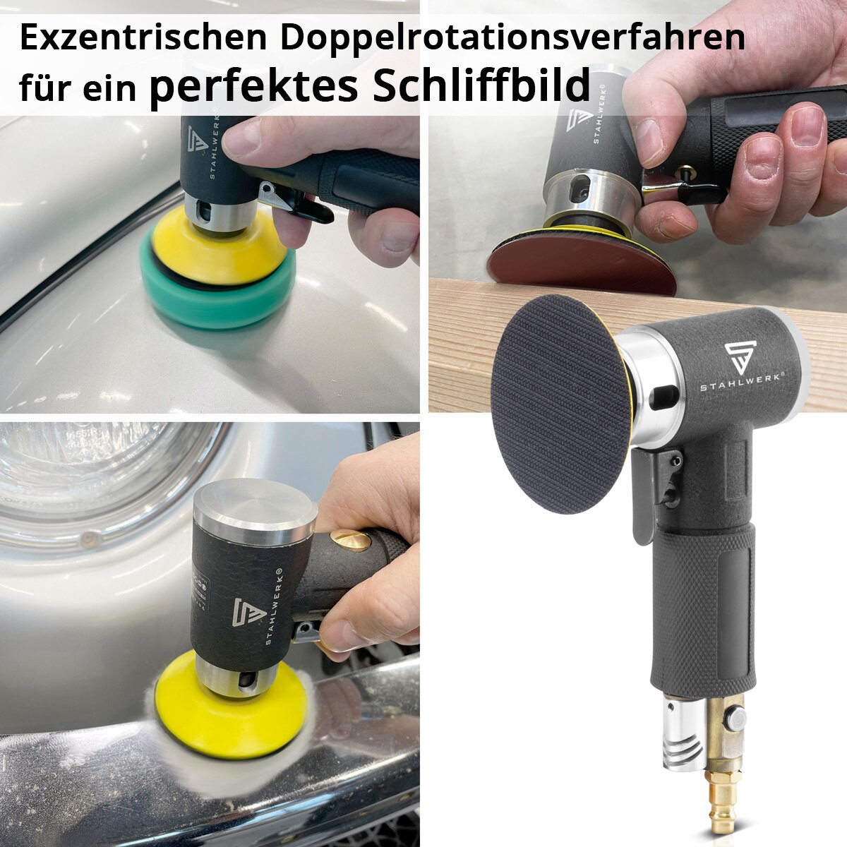 Kit de ponceuses excentriques à air comprimé STAHLWERK OSK-150 ST jusqu'à 15 000 tr/min, ponceuse à air comprimé réglable en continu | Broyeur | Ponceuse rotative | Machine à poncer et à polir avec accessoires