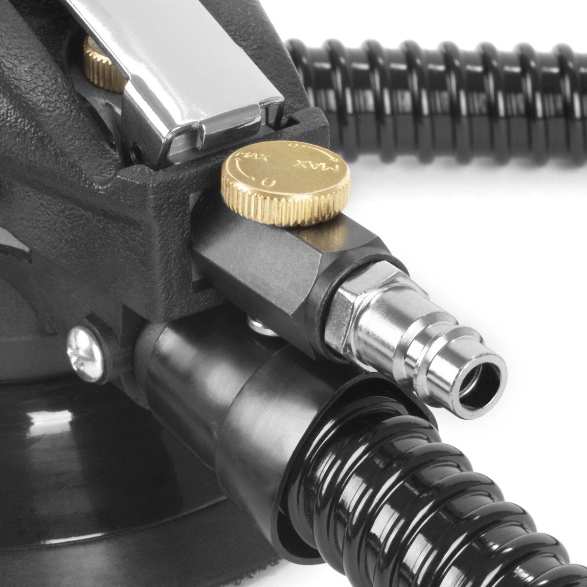 STAHLWERK Druckluft Exzenterschleifer DES-125 ST mit 14er Set Gitternetz-Klett-Schleifscheiben P60-P320 Druckluftschleifer mit 125 mm Schleifteller | Poliermaschine mit Absaugsystem und Staubsack