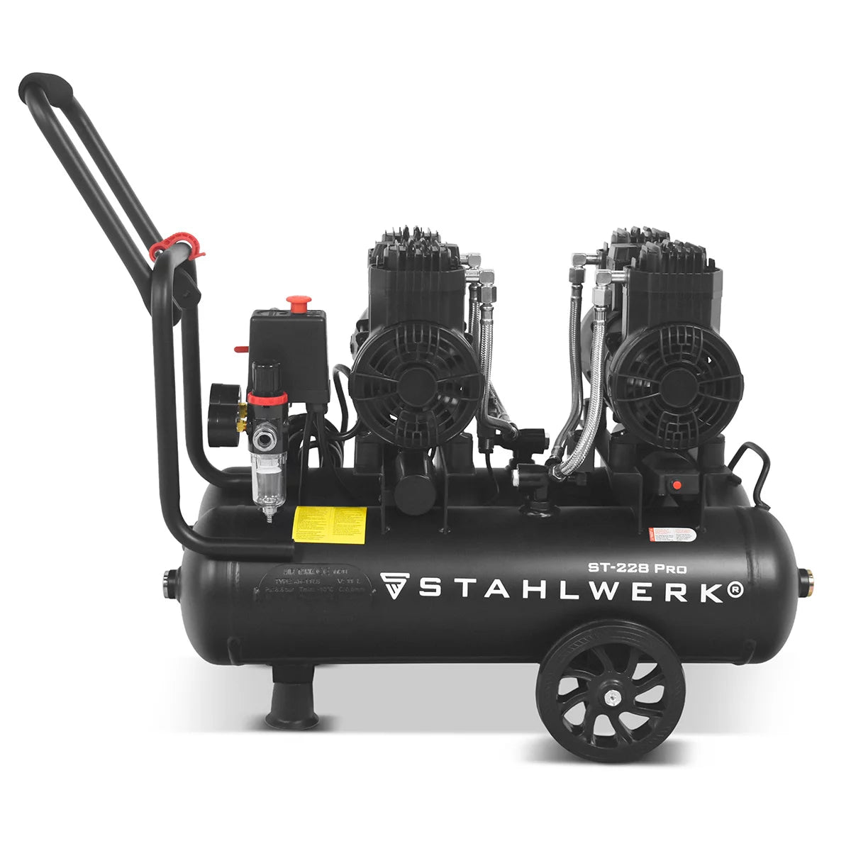 STAHLWERK Kompressor ST-228 Pro mit 8 bar | 3,54 PS | 2,6 kW | 410 l/min | 22 L Tank ölfreier Druckluft-Kompressor | Kolben-Kompressor | Silent-Kompressor | Flüster-Kompressor mit Brushless-Motoren