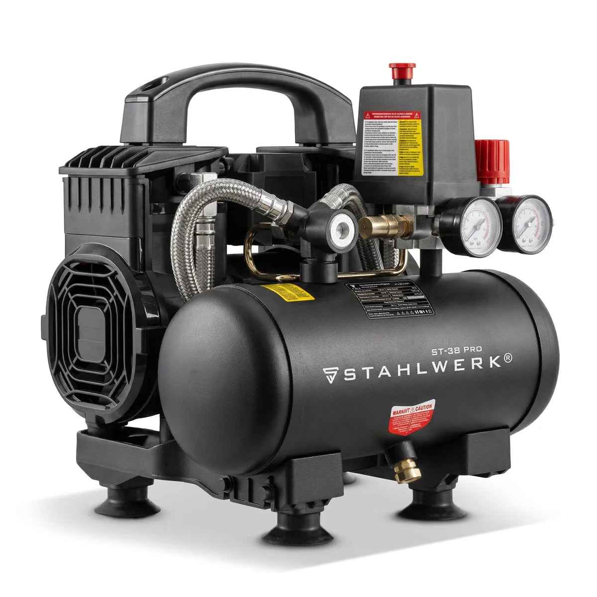 STAHLWERK Kompressor ST-38 Pro mit 8 bar | 1,60 PS | 1,18 kW | 190 l/min | 3 L Tank ölfreier Druckluft-Kompressor | Kolben-Kompressor | Silent-Kompressor | Flüster-Kompressor mit Brushless-Motoren