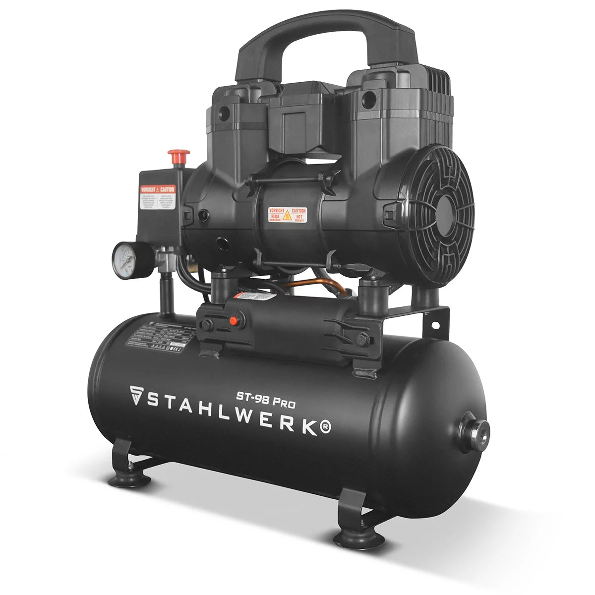STAHLWERK Kompressor ST-98 Pro mit 8 bar | 1,22 PS | 0,90 kW | 170 l/min | 9 L Tank ölfreier Druckluft-Kompressor | Kolben-Kompressor | Silent-Kompressor | Flüster-Kompressor mit Brushless-Motoren