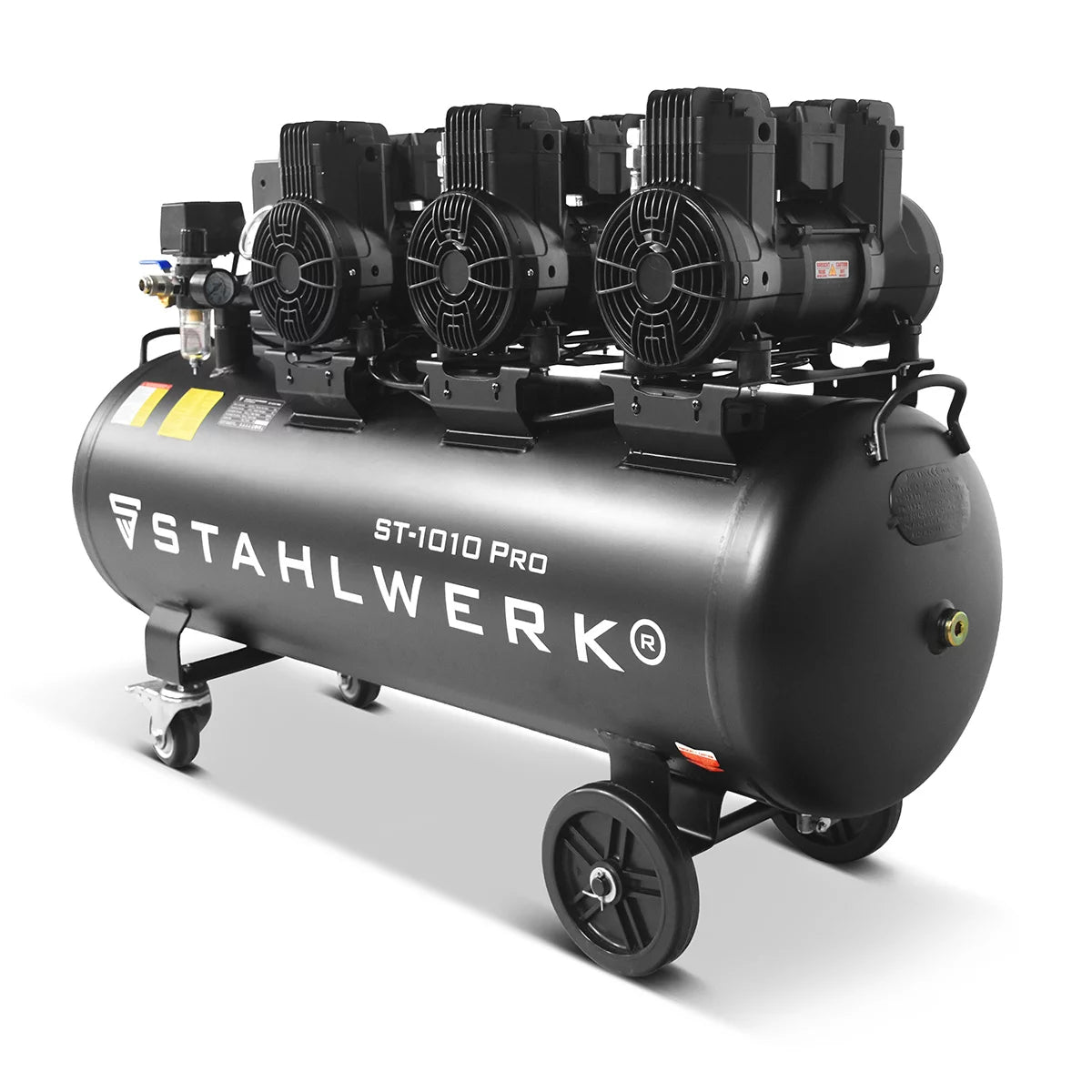 Compresseur STAHLWERK ST-1010 Pro avec 10 bars | 5,91 ch | 4,35 kW | 750 l/min | Compresseur d'air comprimé sans huile avec réservoir de 120 L | Compresseur à pistons | Compresseur silencieux | Compresseur silencieux avec moteurs sans balais