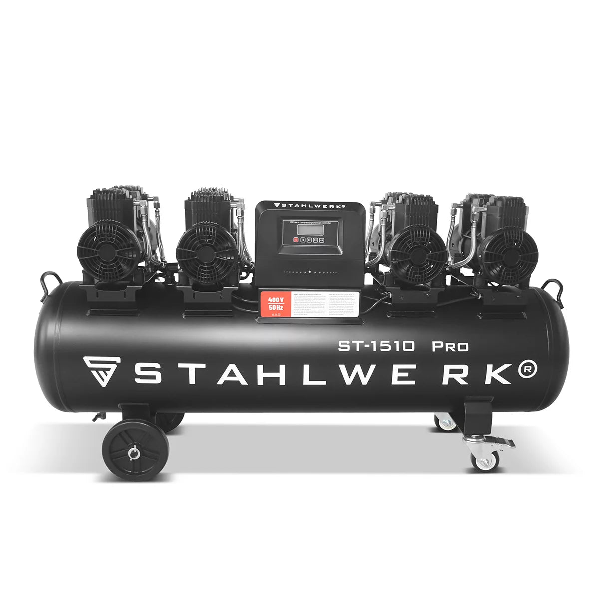 Compresseur STAHLWERK ST-1510 Pro avec 10 bars | 7,89 ch | 5,80 kW | 1000 l/min | Compresseur d'air comprimé sans huile avec réservoir de 150 L | Compresseur à pistons | Compresseur silencieux | Compresseur silencieux avec moteurs sans balais