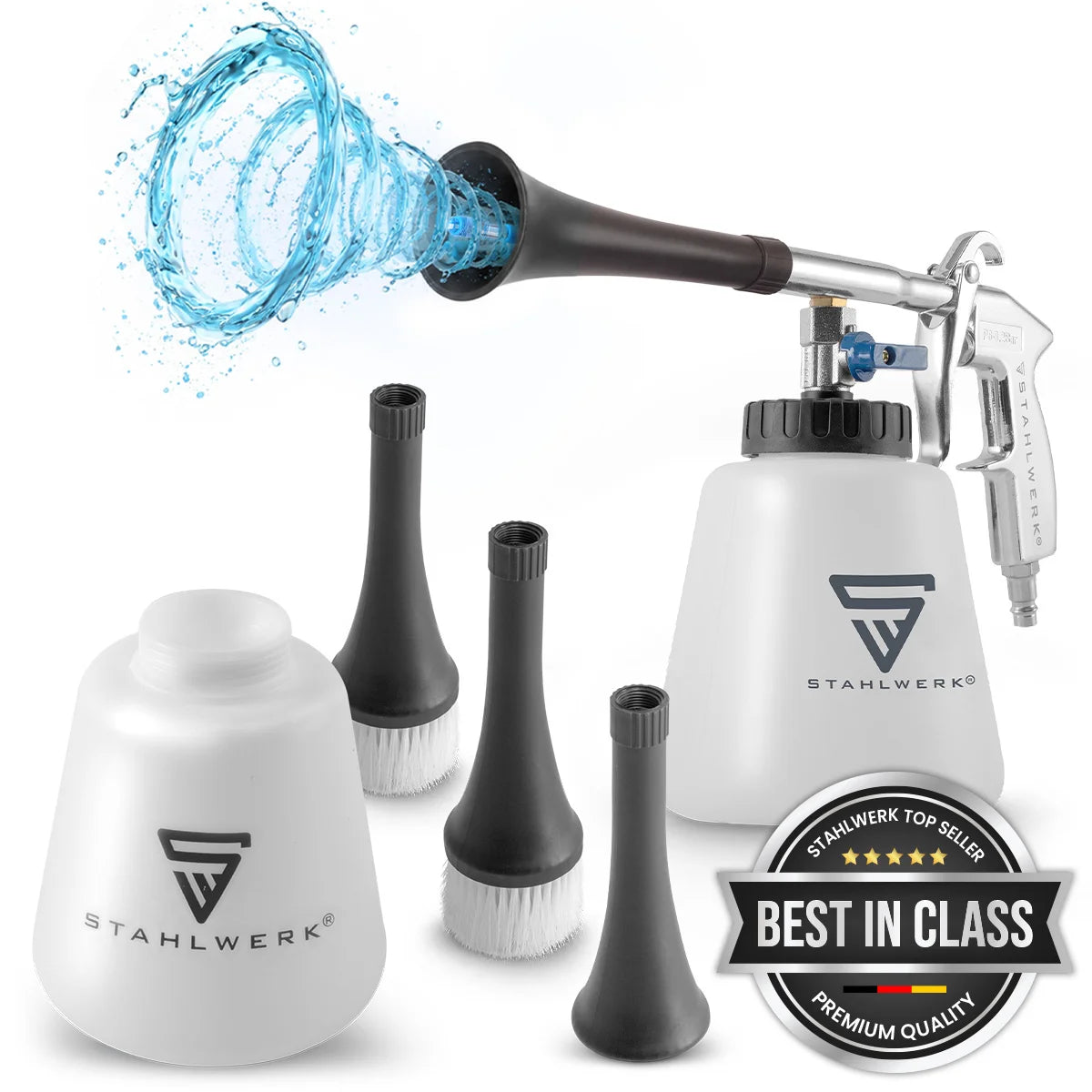 Pistola de limpieza de aire comprimido STAHLWERK RP-90 ST con juego de accesorios | Limpiador de aire comprimido con efecto remolino | Limpiador de interiores | pistola de lavado | Pistola de soplado automotriz para limpiar superficies sucias.