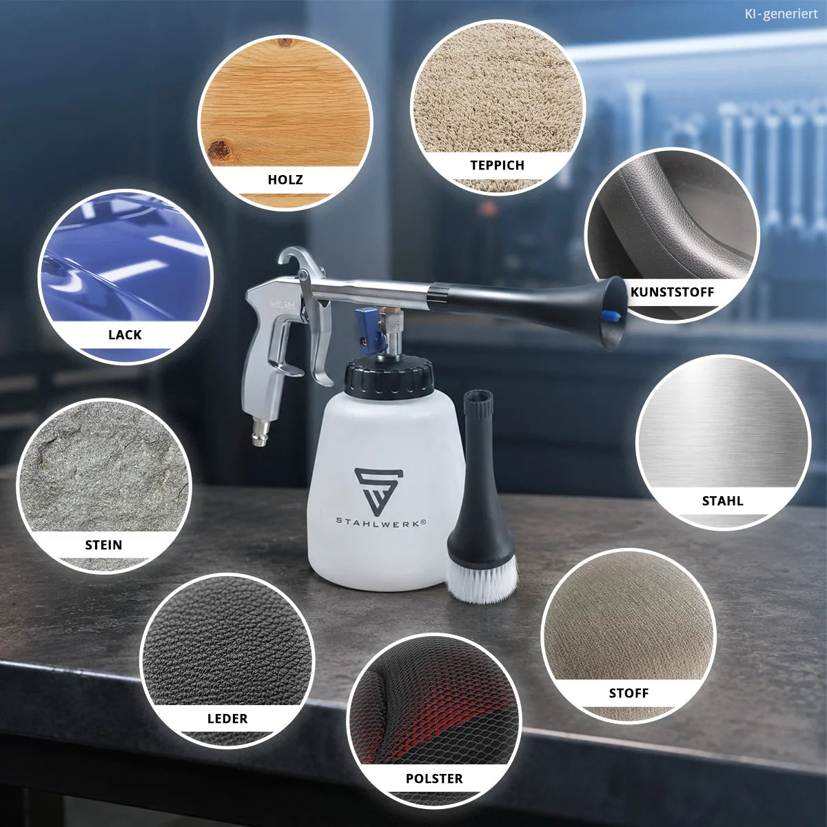 Pistola de limpieza de aire comprimido STAHLWERK RP-90 ST con juego de accesorios | Limpiador de aire comprimido con efecto remolino | Limpiador de interiores | pistola de lavado | Pistola de soplado automotriz para limpiar superficies sucias.