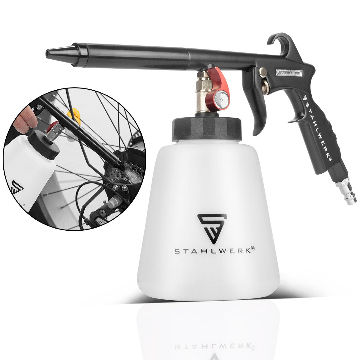 Pistola per pulizia ad aria compressa STAHLWERK RP-93 ST | Pulitore ad aria compressa professionale per un efficace lavaggio dell'auto e la pulizia di varie superfici | Pistola di soffiaggio per preparazione veicoli con contenitore estraibile da 1 litro