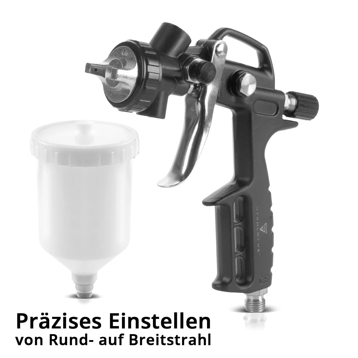 STAHLWERK Druckluftset 5-teilig |Druckluftwerkzeug inklusive Lackierpistole, Ausblaspistole, Reinigungspistole mit Behälter, Reifenfüller mit Druckmesser und 5 Meter Spiralschlauch zum Anschluss