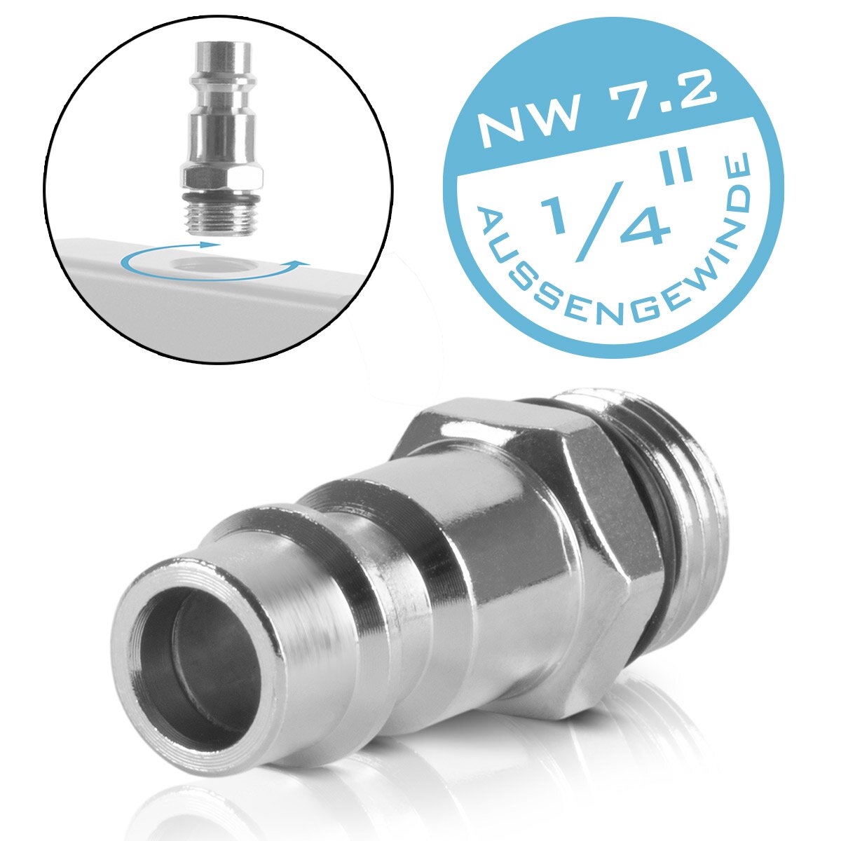 Distribuidor de aire comprimido de 3 veces a Steelworks | Conexión del distribuidor de 3 vías | Adaptador de aire comprimido | Distribuidor neumático de hasta 35 bar con rosca de conexión NW 7.2 y 1/4 pulgada para compresores de aire comprimido