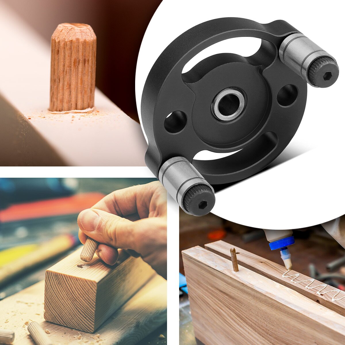 STAHLWERK dowel jig set with drill bushings and drill bits 3 | 4 | 5 | 6 | 7 | 8 | 9 | 10 mm self-centering dowel aid | Dowel gauge | Drilling template | Drill guide | Drilling aid | Drilling jig for wooden dowels
