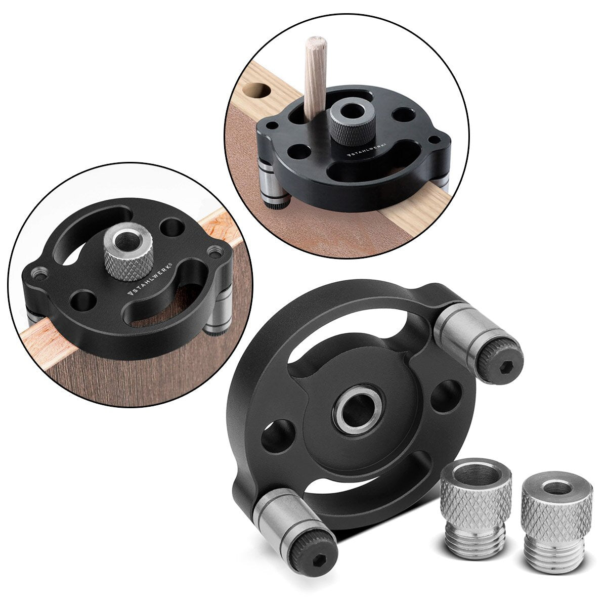 STAHLWERK dowel jig set with drill bushings and drill bits 3 | 4 | 5 | 6 | 7 | 8 | 9 | 10 mm self-centering dowel aid | Dowel gauge | Drilling template | Drill guide | Drilling aid | Drilling jig for wooden dowels