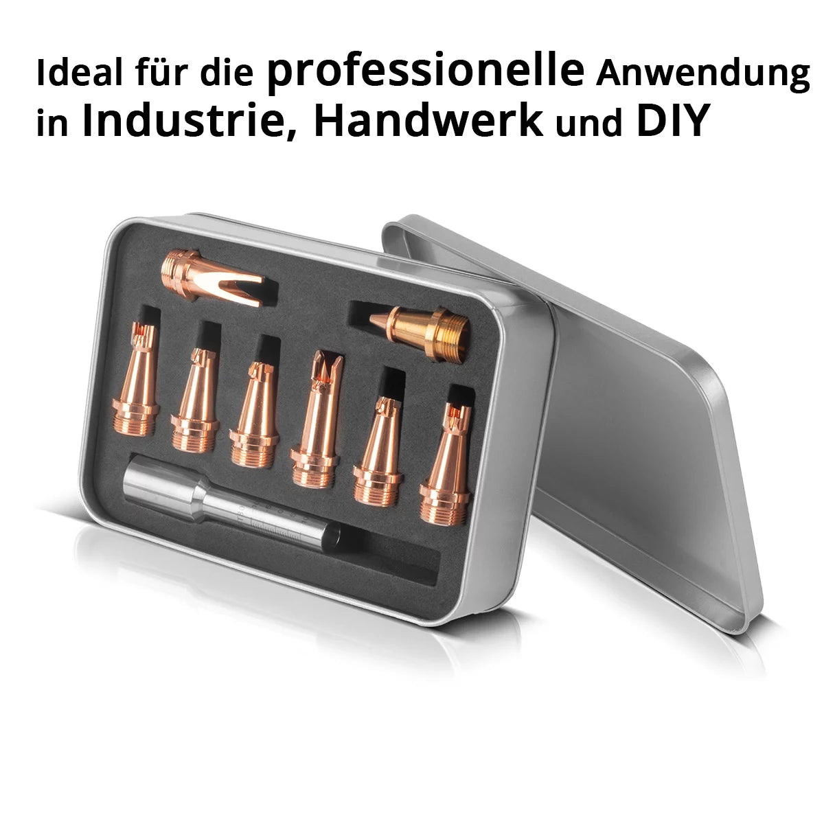 STAHLWERK Laser-Düsen 9er Set Profi-Zubehör für Laser-Schweißbrenner SUP 23T | Laser-Schweißgeräte-Zubehör mit 7 Schweißdüsen, 1 Schneiddüse und 1 Düsenträger inklusive Schutzbox