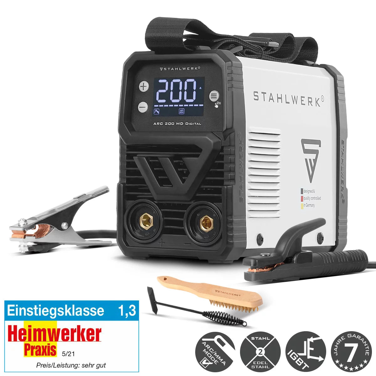 STAHLWERK ARC 200 MD Digital - 2026 - Poste de soudage à électrodes DC MMA / E-hand, Lift-TIG | Vrai 200 ampères | Affichage numérique avec menu | Hotstart, Anti-Stick, ARC Force, VRD | Refroidissement intelligent | Technologie IGBT