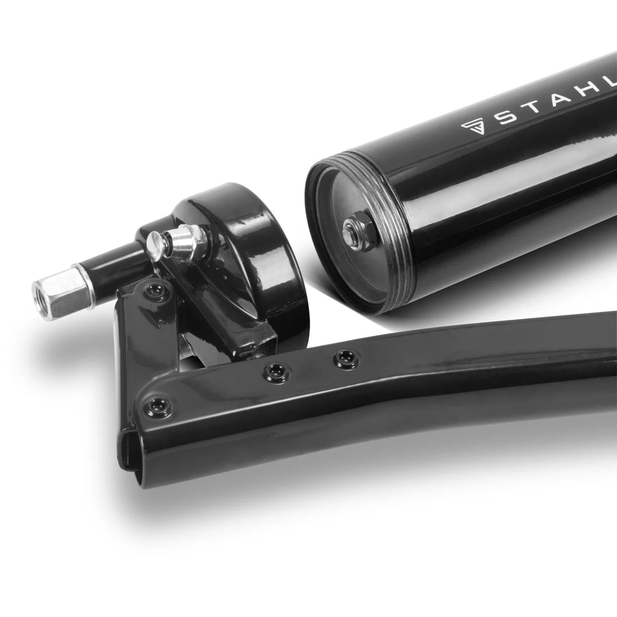 Pistola engrasadora monomanual STAHLWERK 600 ml 550 bar | Prensa de palanca manual de acero robusto | Pistola engrasadora para grasa suelta o cartucho de 400 g | Prensa manual para lubricación con manguera flexible y tubo de extensión.