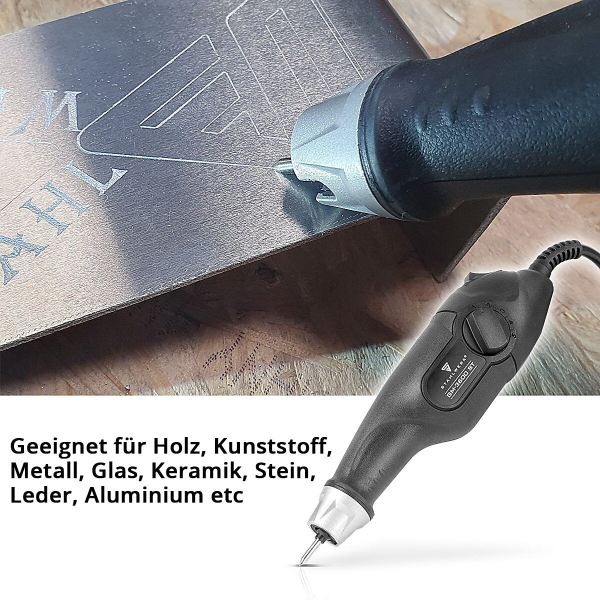 STAHLWERK engraving machine GM-3600 ST with 24 W electric engraver | Engraving pen | Engraving device | Engraving device | cutter | Engraving tool with 5 stroke depth settings for precise engraving work