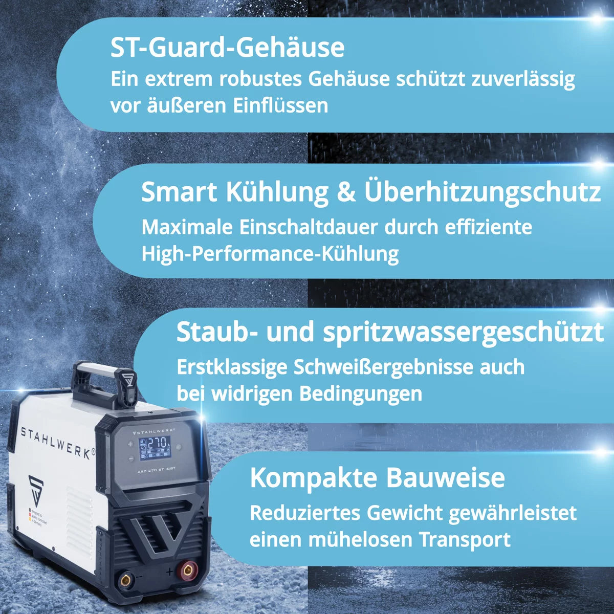 Saldatrice STAHLWERK ARC 270 ST DC MMA | Saldatrice inverter E-hand con 270 A, display digitale e tecnologia IGBT